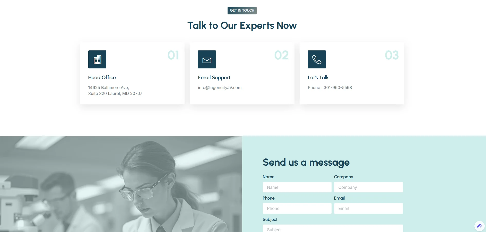 contact us section - ingenuity