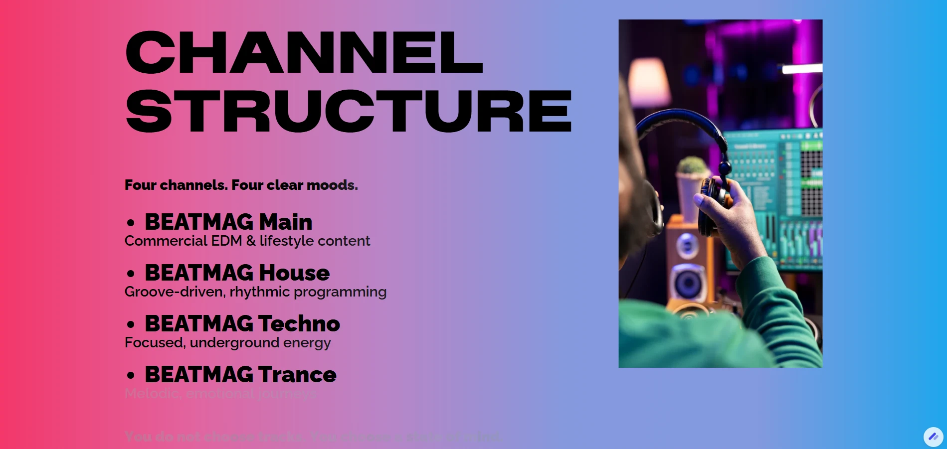 hqbeatmag tv - channel structure